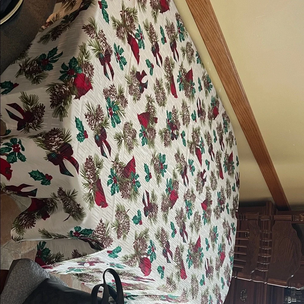 Holiday Pinecone and Ribbon Tablecloth 60 x 72